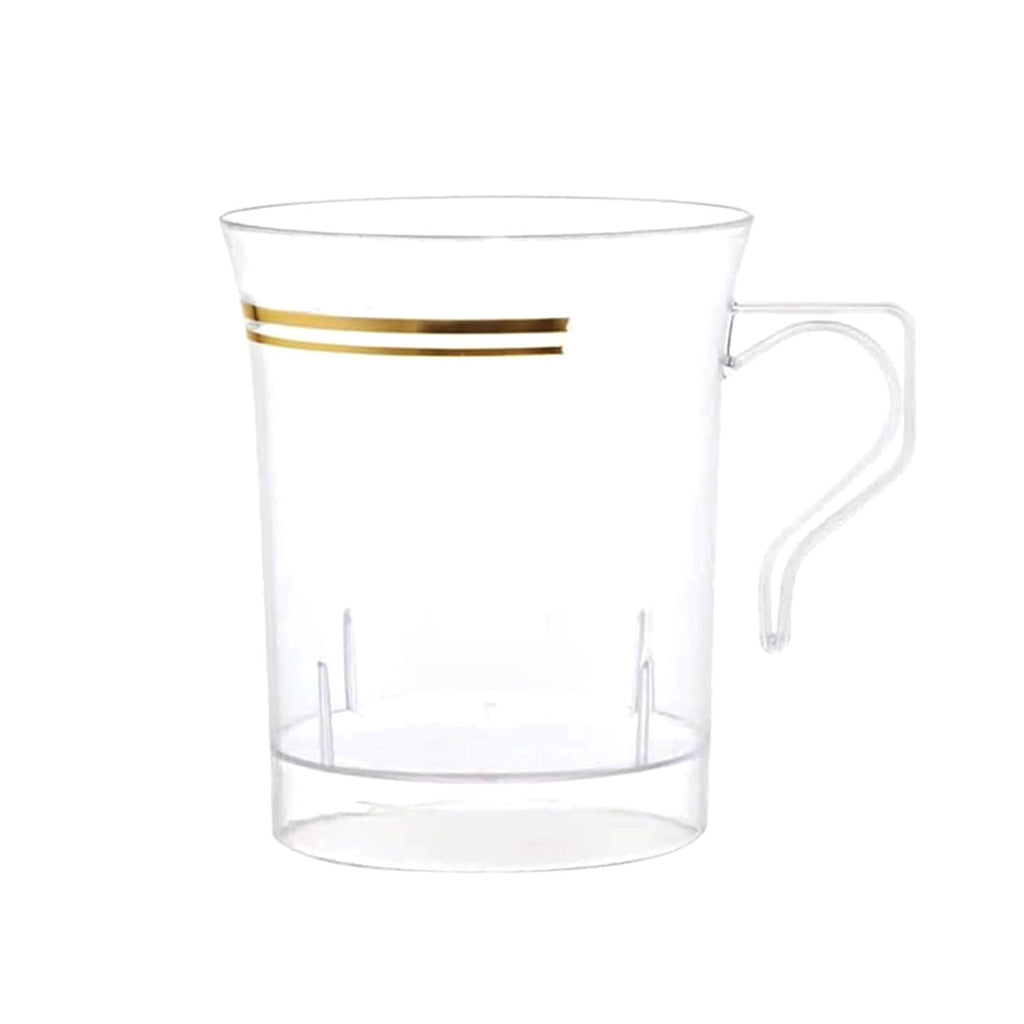 8 - Pack Plastic Coffee Mugs Clear with Gold Stripes - Sturdy Disposable Cups for Coffee and Tea 8oz 3.5" - Bell Racket Store