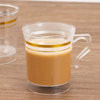 8 - Pack Plastic Coffee Mugs Clear with Gold Stripes - Sturdy Disposable Cups for Coffee and Tea 8oz 3.5" - Bell Racket Store