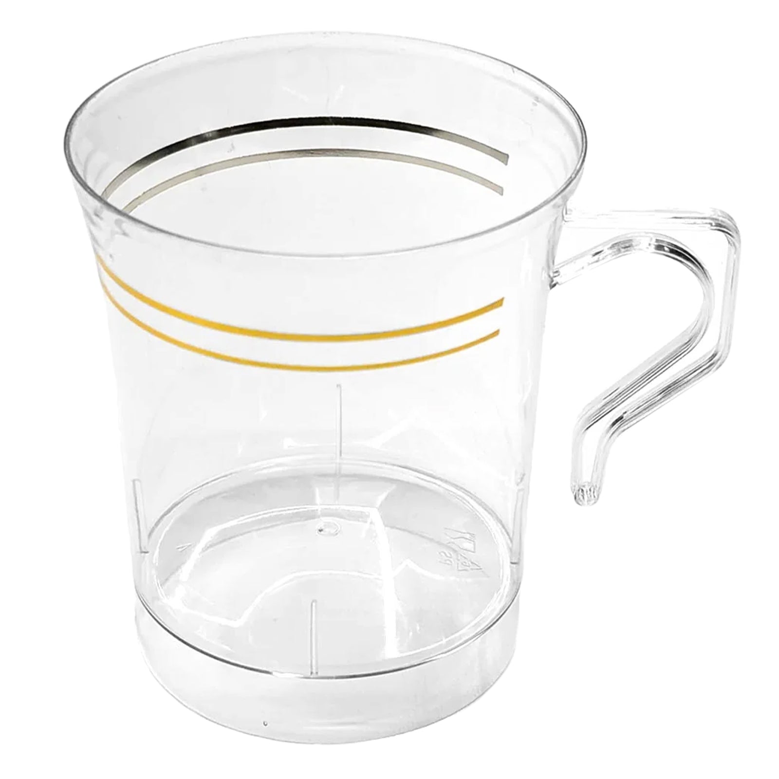 8 - Pack Plastic Coffee Mugs Clear with Gold Stripes - Sturdy Disposable Cups for Coffee and Tea 8oz 3.5" - Bell Racket Store
