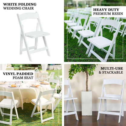 8 - Pack Resin Chairs with Vinyl Padded Seat for Folding Use White â€“ Stylish Design for Indoor or Outdoor Weddings & Gatherings - Bell Racket Store