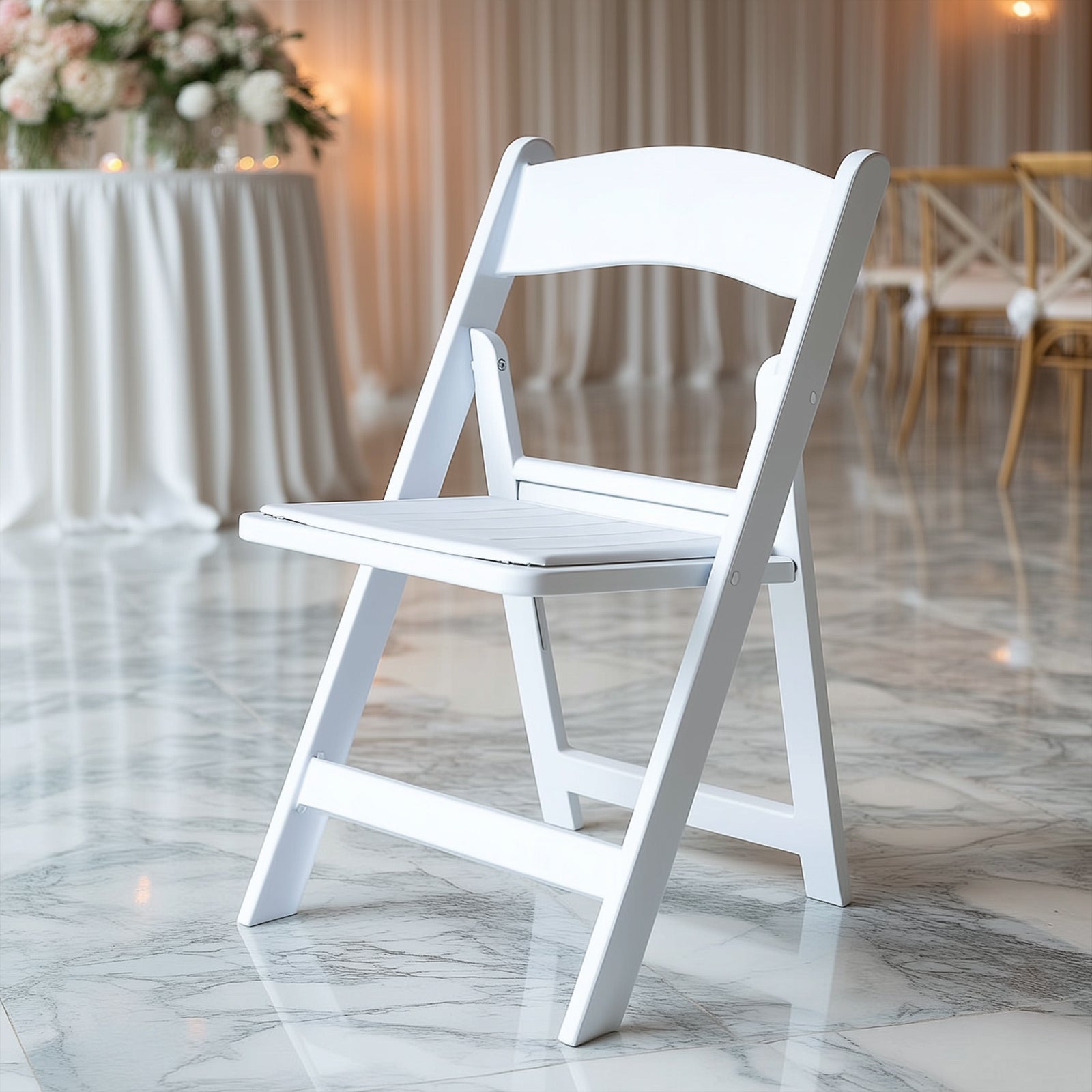 8 - Pack Resin Chairs with Vinyl Padded Seat for Folding Use White â€“ Stylish Design for Indoor or Outdoor Weddings & Gatherings - Bell Racket Store