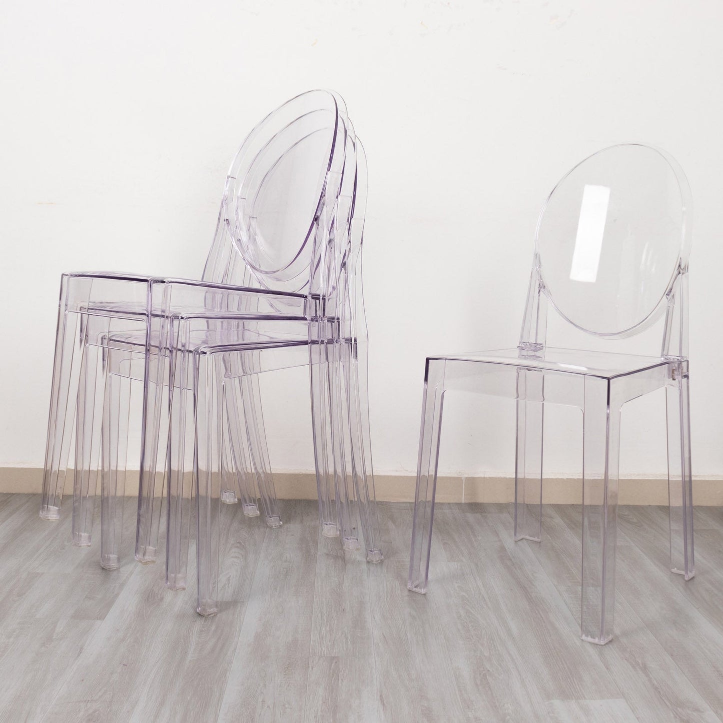 8 Pack Stackable Clear Acrylic Ghost Banquet Chairs with Oval Back, Fully Assembled Armless Event Accent Chair - Bell Racket Store