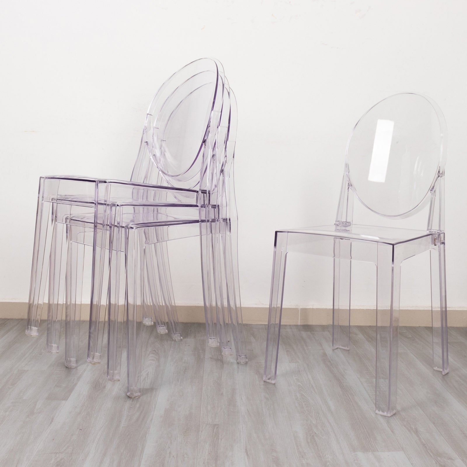 8 Pack Stackable Clear Acrylic Ghost Banquet Chairs with Oval Back, Fully Assembled Armless Event Accent Chair - Bell Racket Store