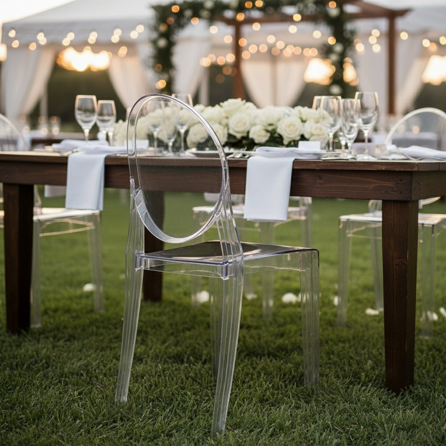 8 Pack Stackable Clear Acrylic Ghost Banquet Chairs with Oval Back, Fully Assembled Armless Event Accent Chair - Bell Racket Store