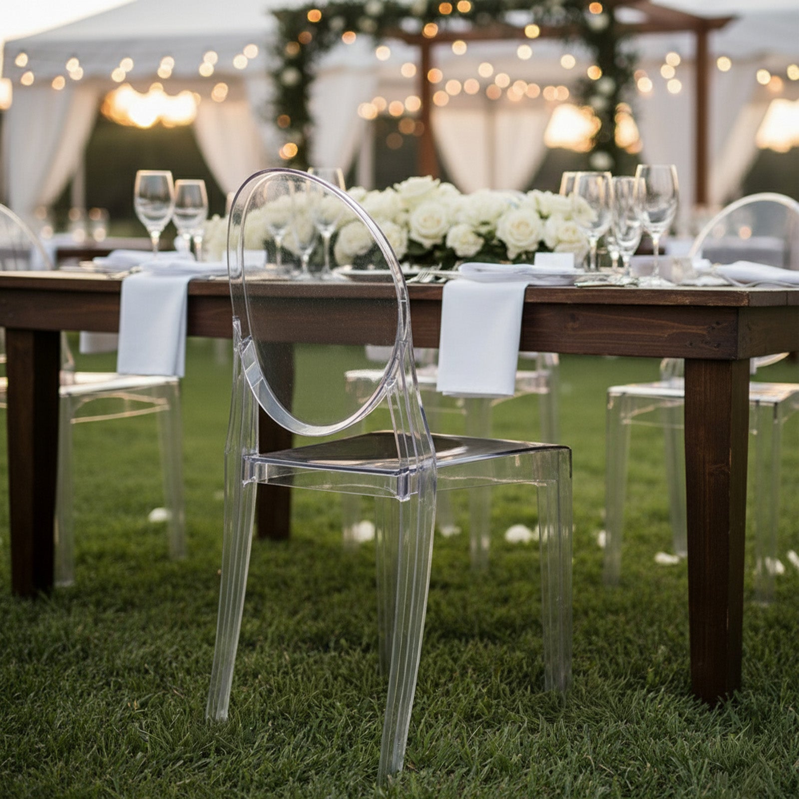 8 Pack Stackable Clear Acrylic Ghost Banquet Chairs with Oval Back, Fully Assembled Armless Event Accent Chair - Bell Racket Store