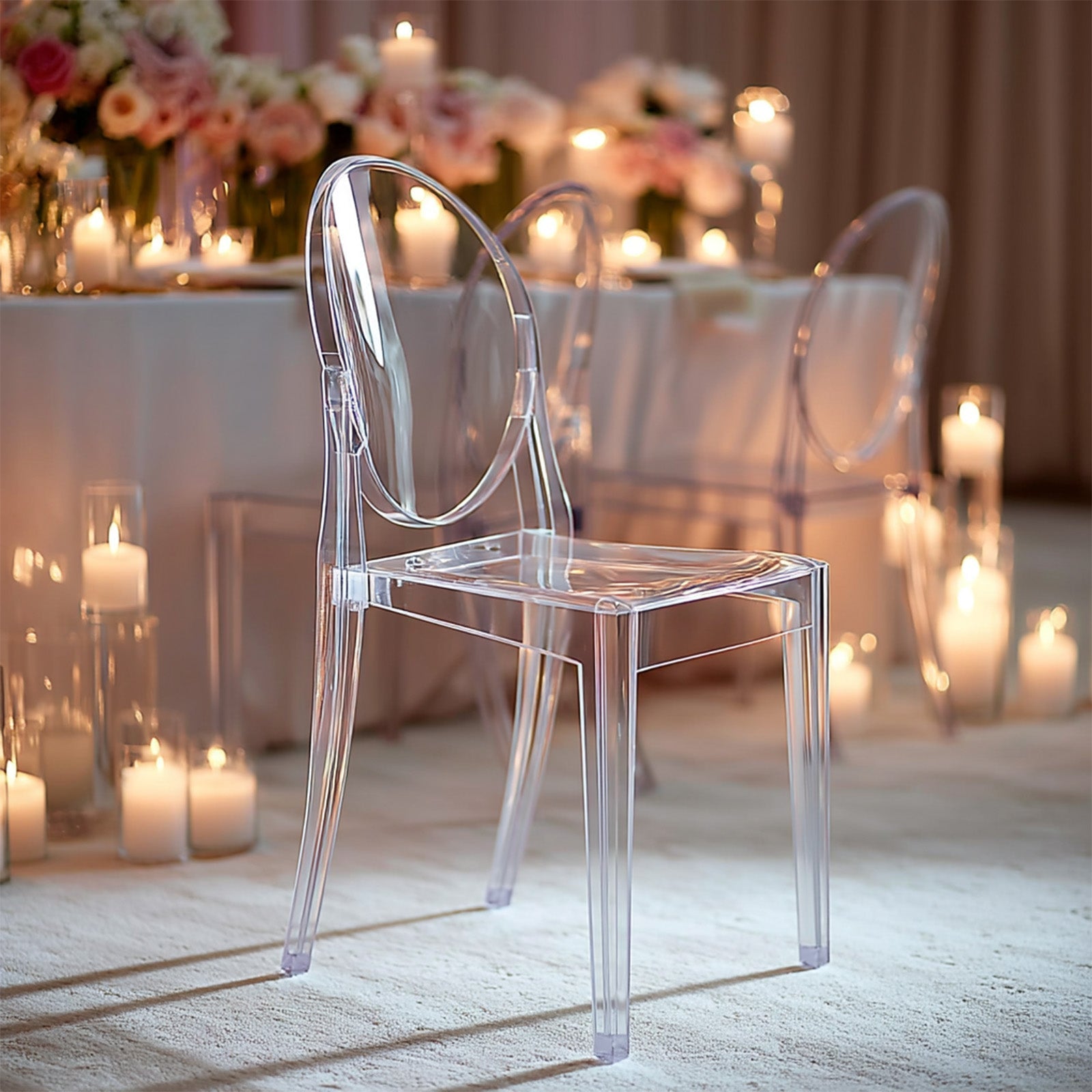 8 Pack Stackable Clear Acrylic Ghost Banquet Chairs with Oval Back, Fully Assembled Armless Event Accent Chair - Bell Racket Store