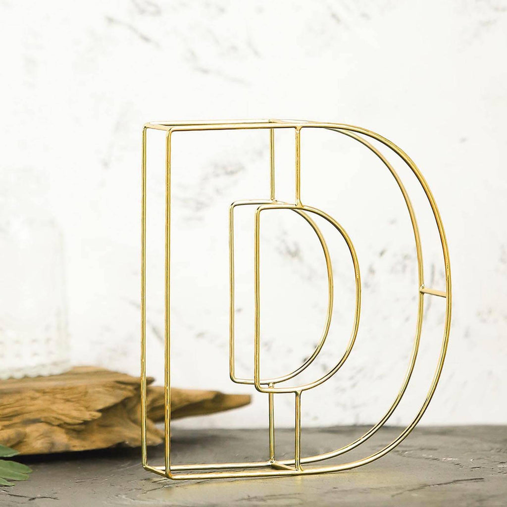 8" Tall Gold Freestanding 3D Decorative Wire Letter, Wedding Centerpiece - D
