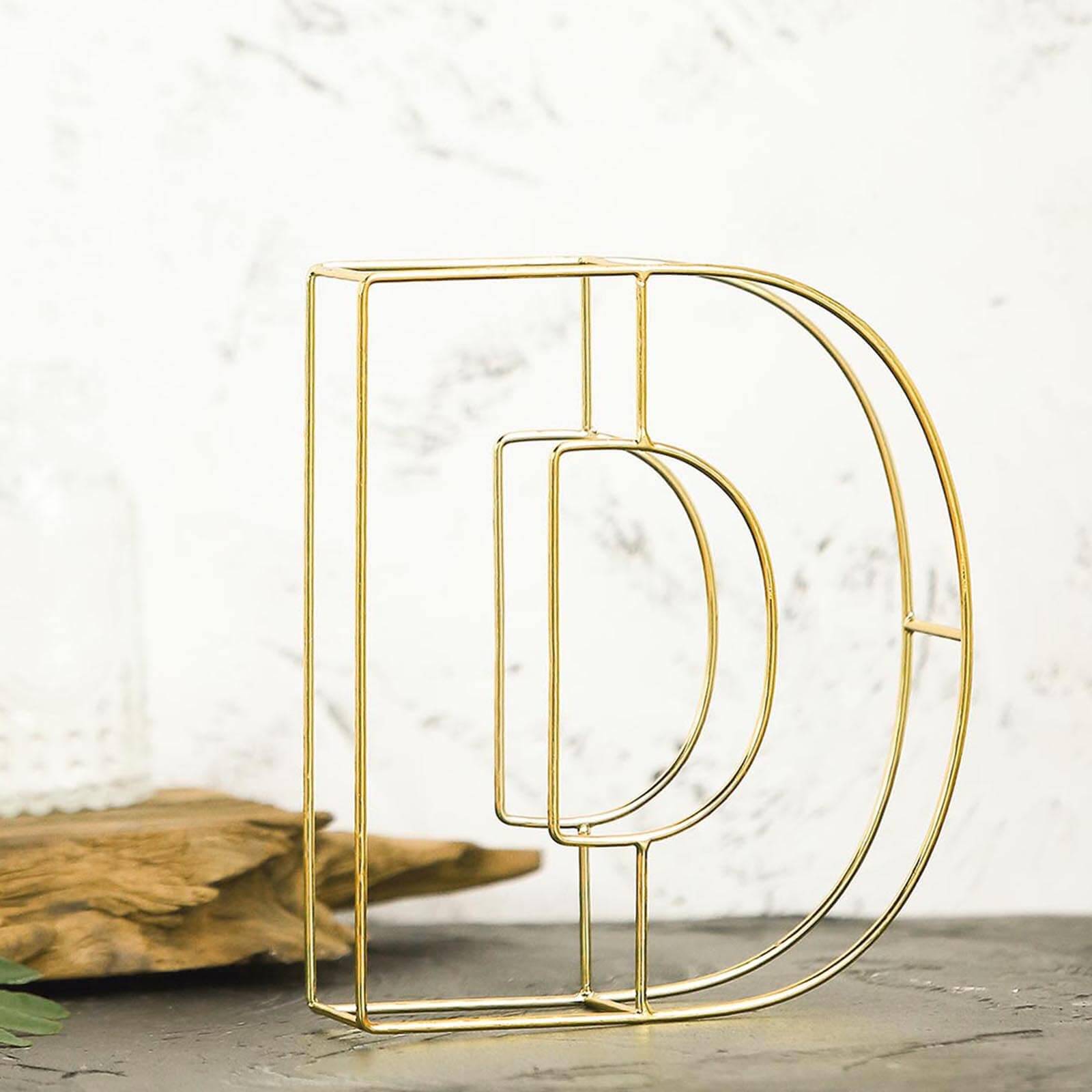 8" Tall Gold Freestanding 3D Decorative Wire Letter, Wedding Centerpiece - D