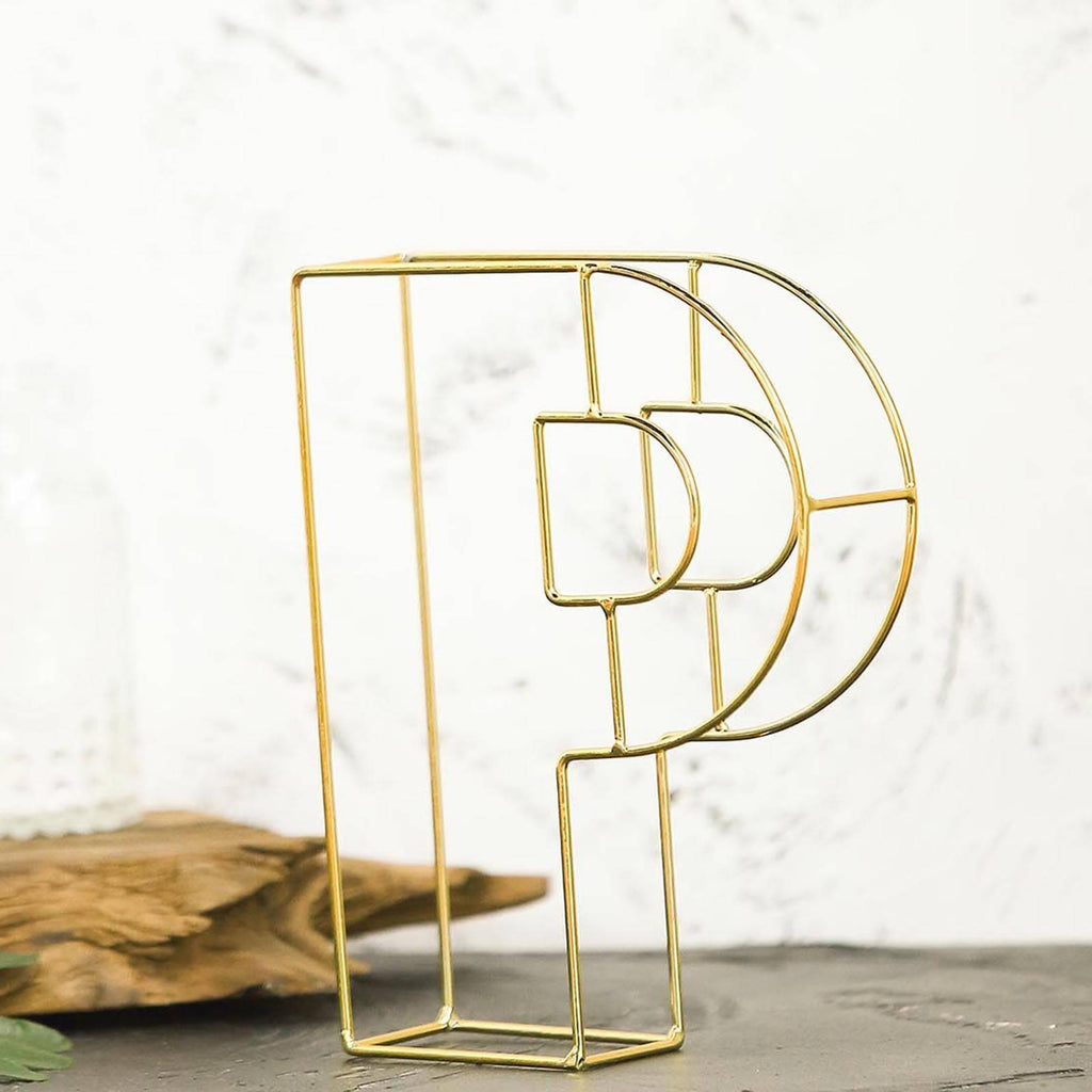 8" Tall Gold Freestanding 3D Decorative Wire Letter, Wedding Centerpiece - P
