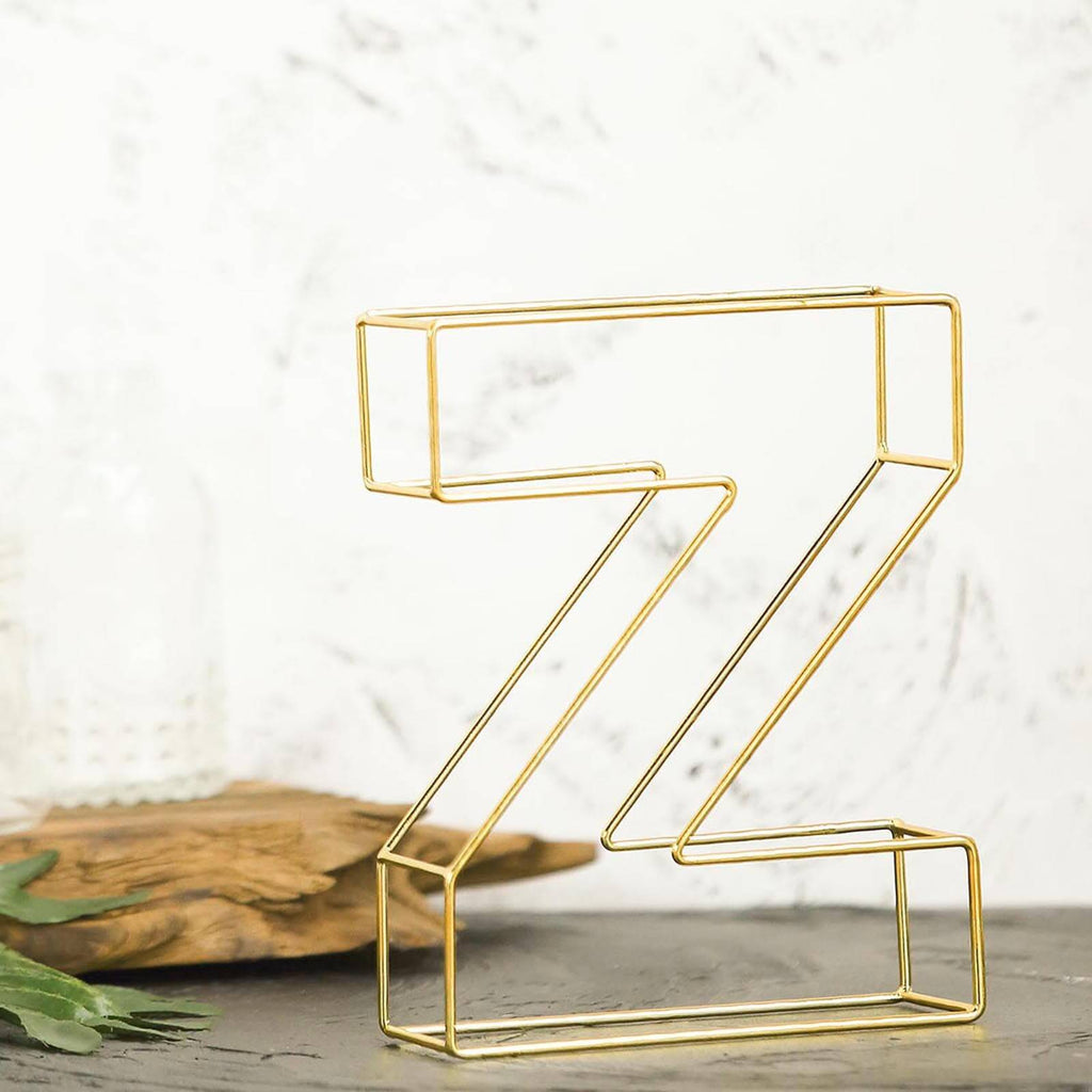 8" Tall Gold Freestanding 3D Decorative Wire Letter, Wedding Centerpiece - Z
