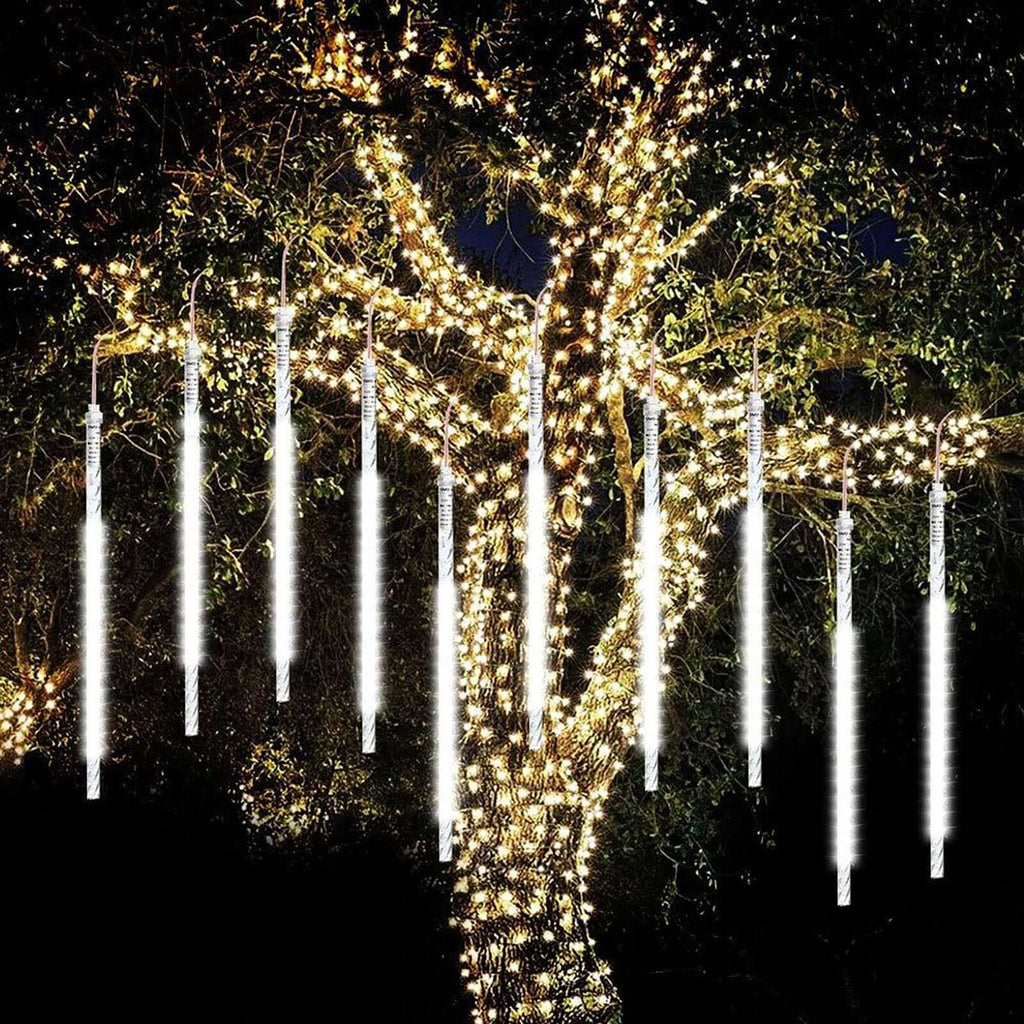 8 Tubes LED Hanging String Lights Icicle Design Clear - Waterproof Snowfall Effect 12"