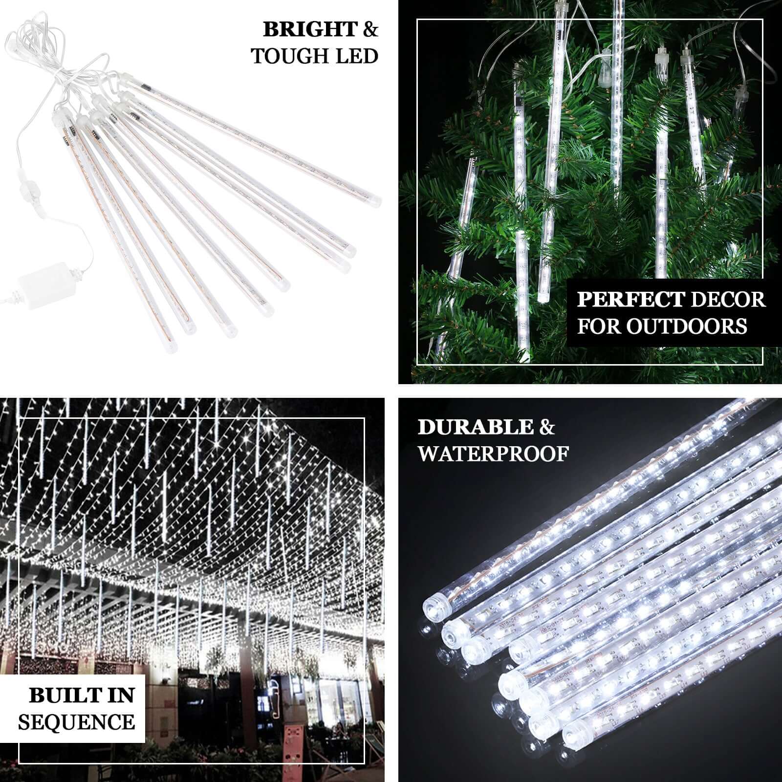8 Tubes LED Hanging String Lights Icicle Design Clear - Waterproof Snowfall Effect 12" - NestOCart