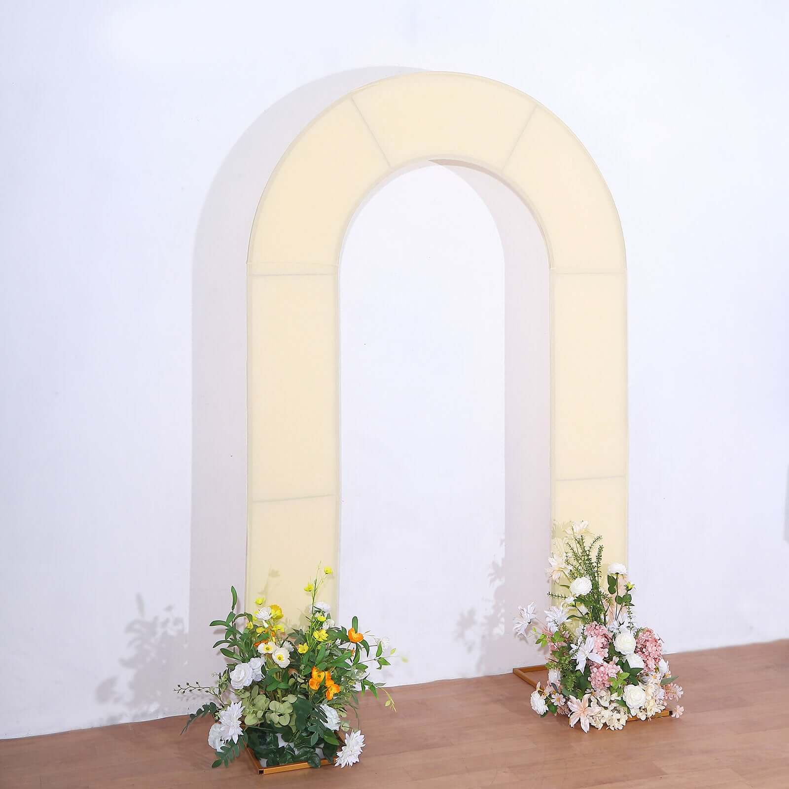 8ft Beige Spandex Fitted Open Arch Wedding Arch Cover, Double - Sided U - Shaped Backdrop Slipcover - Bell Racket Store