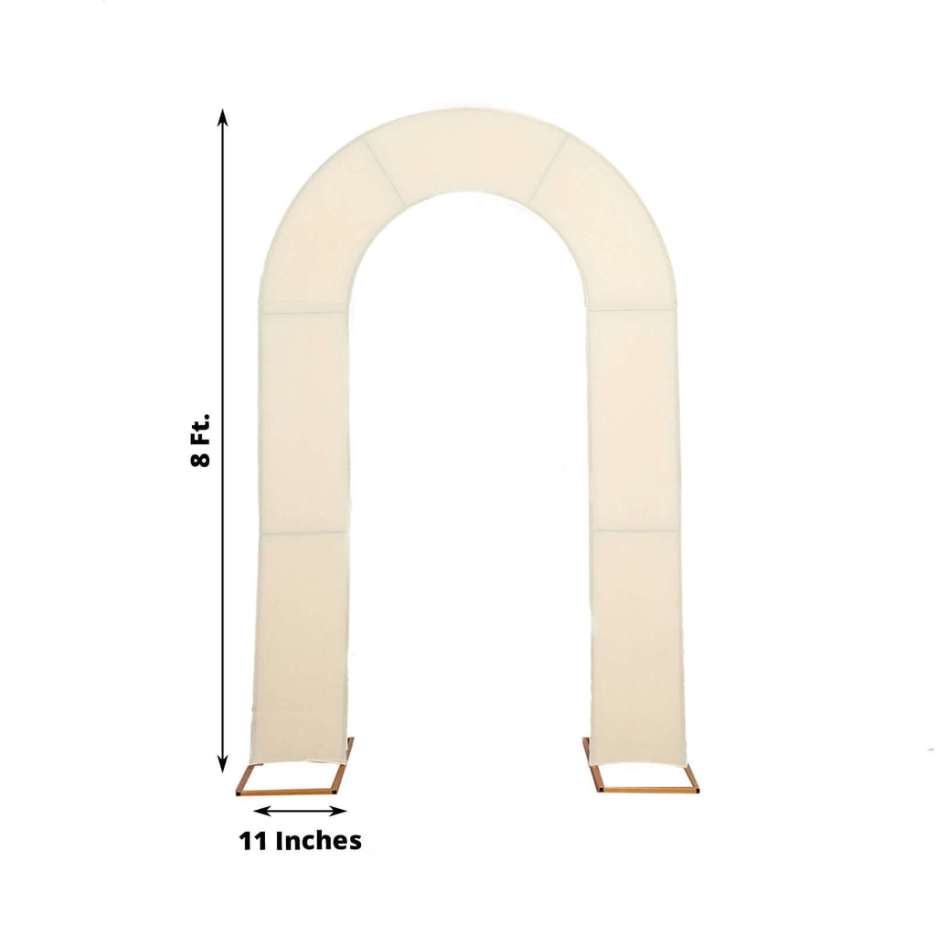 8ft Beige Spandex Fitted Open Arch Wedding Arch Cover, Double - Sided U - Shaped Backdrop Slipcover - Bell Racket Store