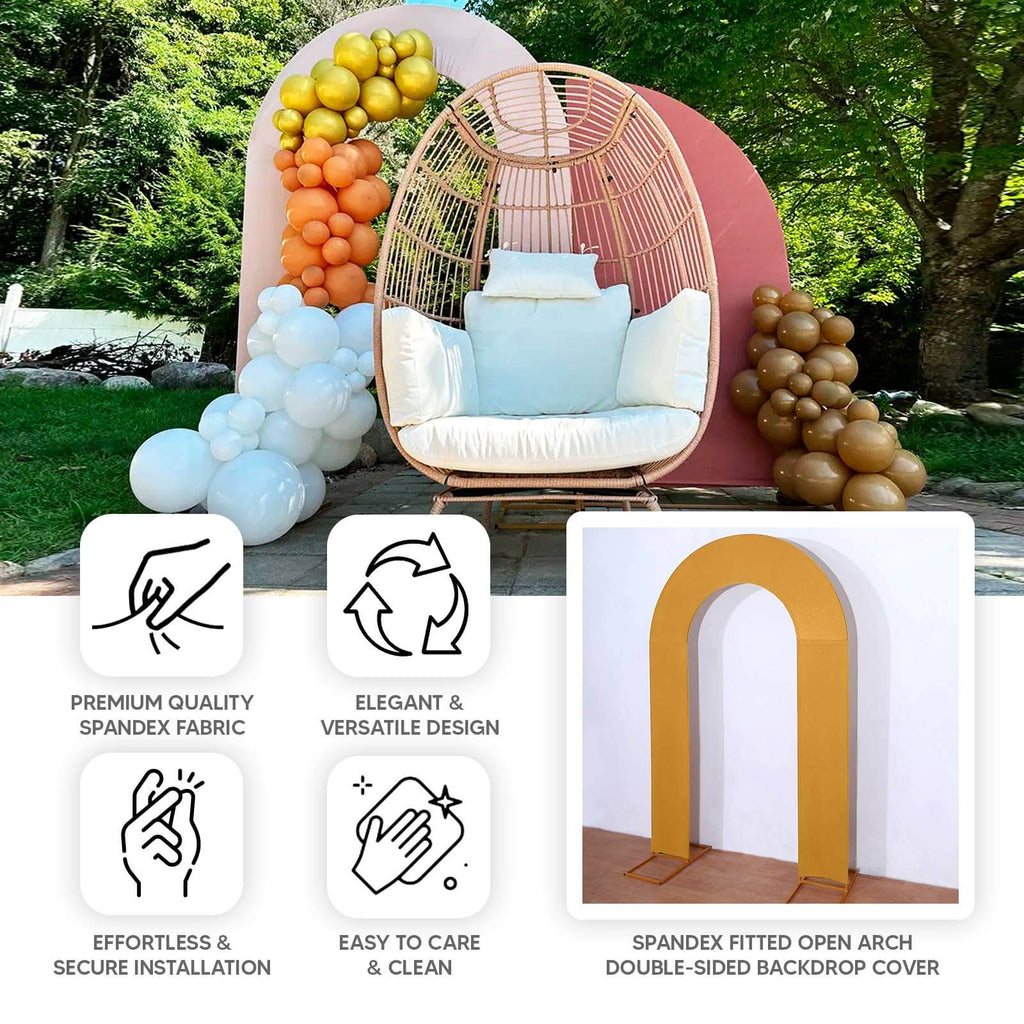 8ft Beige Spandex Fitted Open Arch Wedding Arch Cover, Double - Sided U - Shaped Backdrop Slipcover - Bell Racket Store