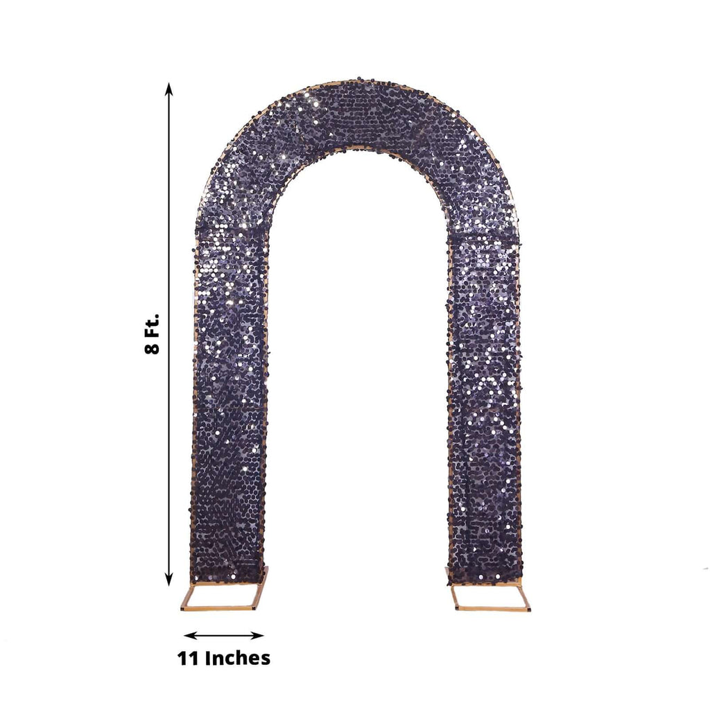 8ft Black Double Sided Big Payette Sequin Open Arch Wedding Arch Cover, U - Shaped Fitted Wedding Backdrop Slipcover - Bell Racket Store