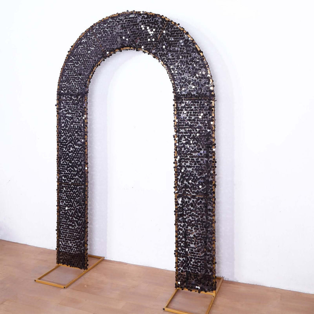 8ft Black Double Sided Big Payette Sequin Open Arch Wedding Arch Cover, U - Shaped Fitted Wedding Backdrop Slipcover - Bell Racket Store