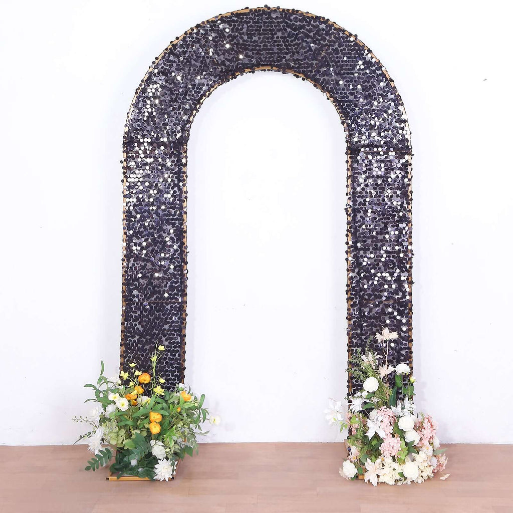 8ft Black Double Sided Big Payette Sequin Open Arch Wedding Arch Cover, U - Shaped Fitted Wedding Backdrop Slipcover - Bell Racket Store