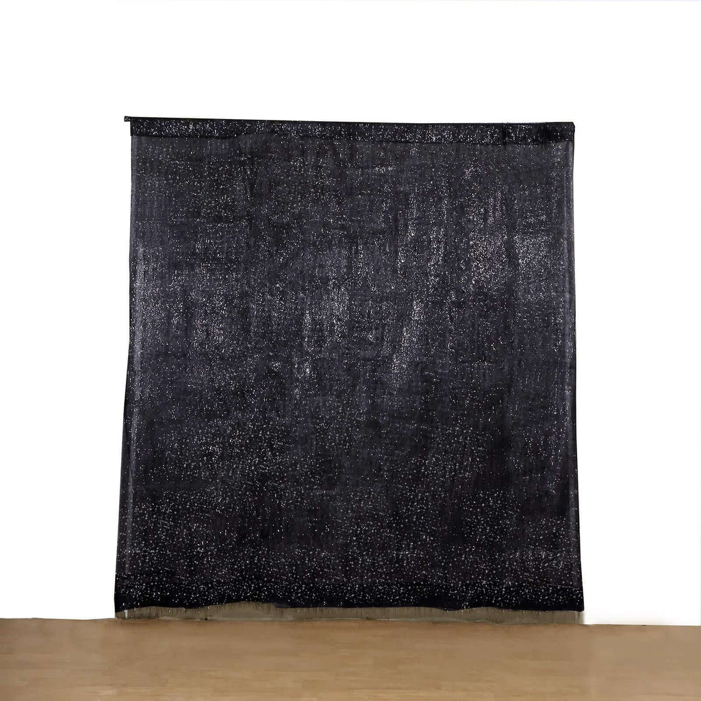 8ft Black Metallic Fringe Shag Event Drapery Panel, Shimmery Tinsel Polyester Divider Backdrop Curtain - Bell Racket Store