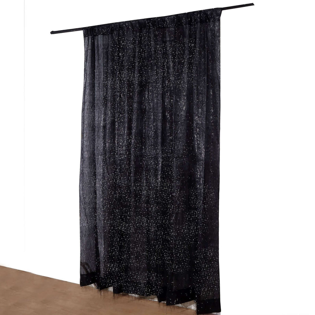 8ft Black Metallic Fringe Shag Event Drapery Panel, Shimmery Tinsel Polyester Divider Backdrop Curtain - Bell Racket Store