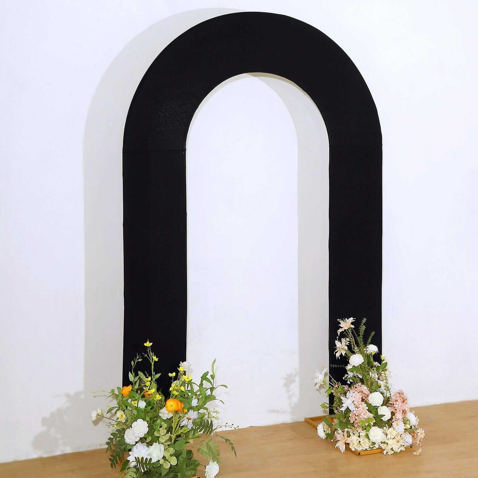 8ft Black Spandex Fitted Open Arch Wedding Arch Cover, Double - Sided U - Shaped Backdrop Slipcover - Bell Racket Store