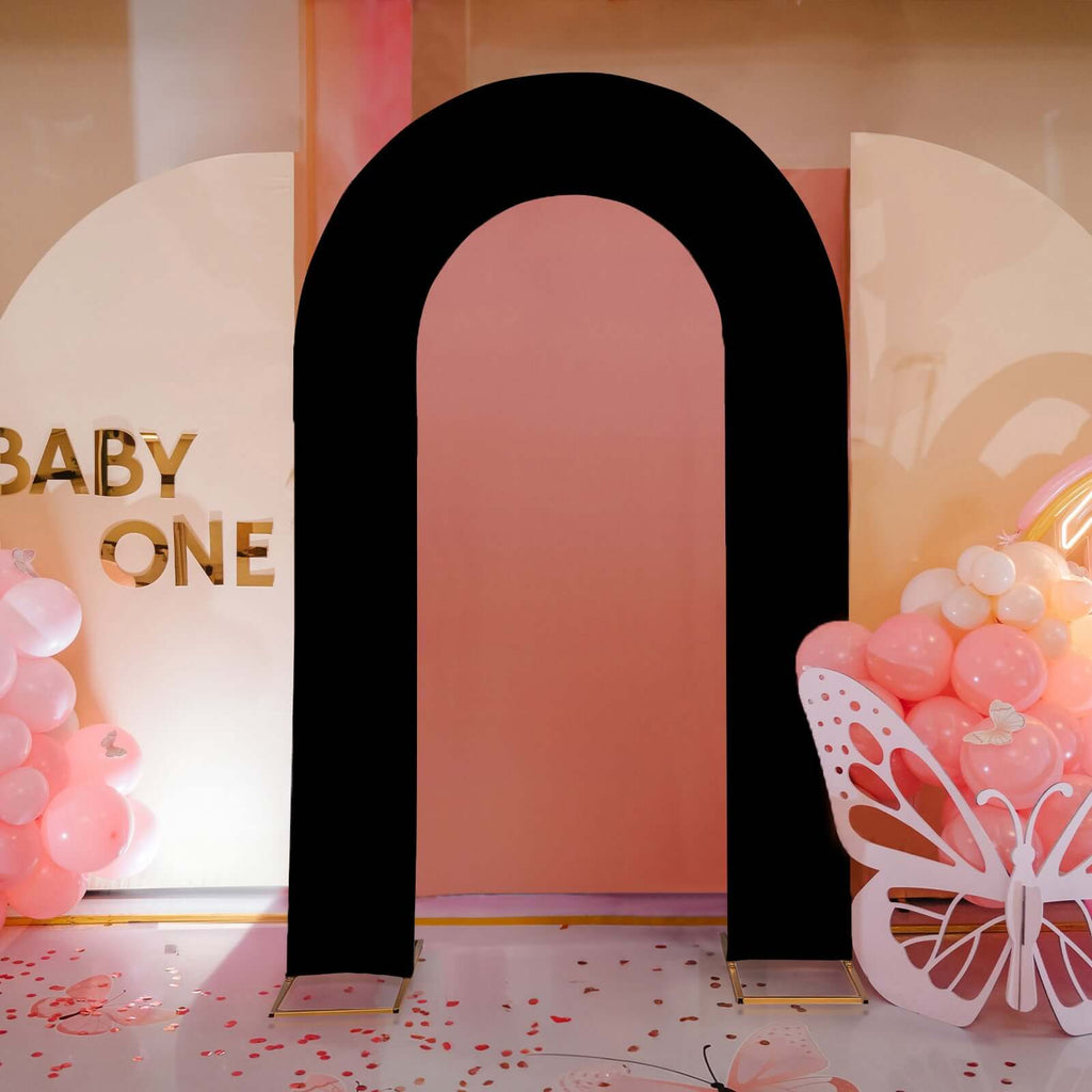8ft Black Spandex Fitted Open Arch Wedding Arch Cover, Double - Sided U - Shaped Backdrop Slipcover - Bell Racket Store