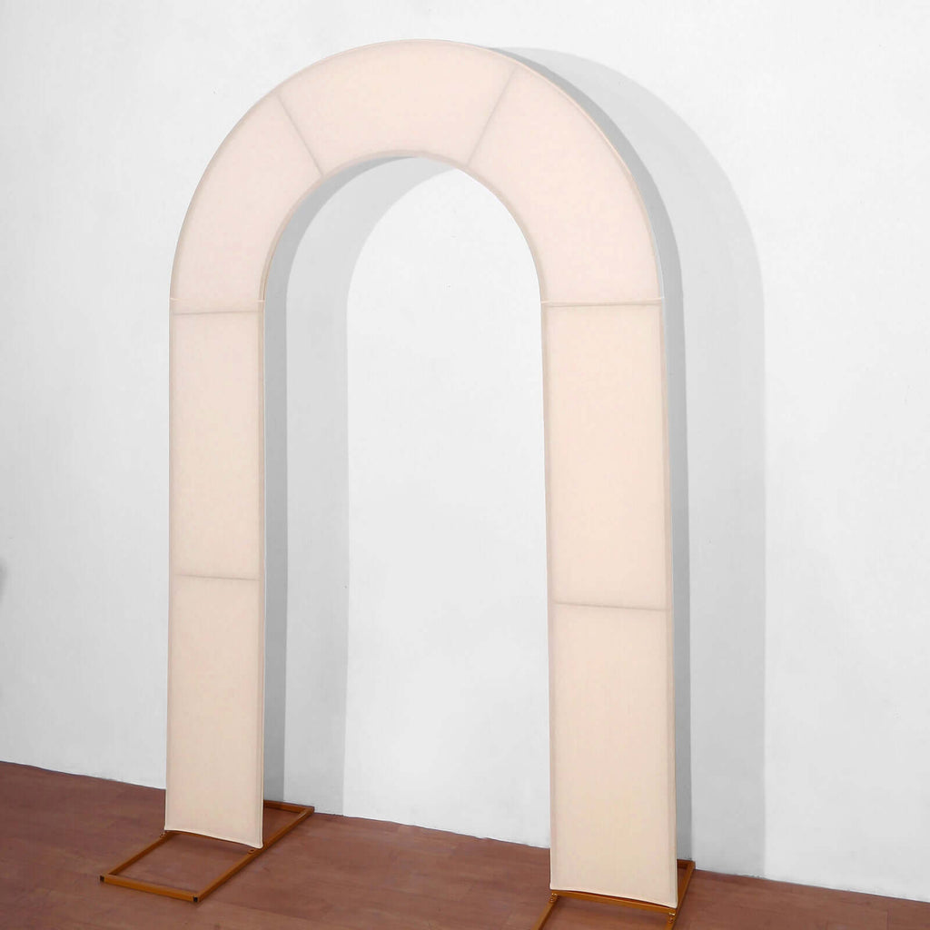8ft Blush Spandex Fitted Open Arch Wedding Arch Cover, Double - Sided U - Shaped Backdrop Slipcover - Bell Racket Store