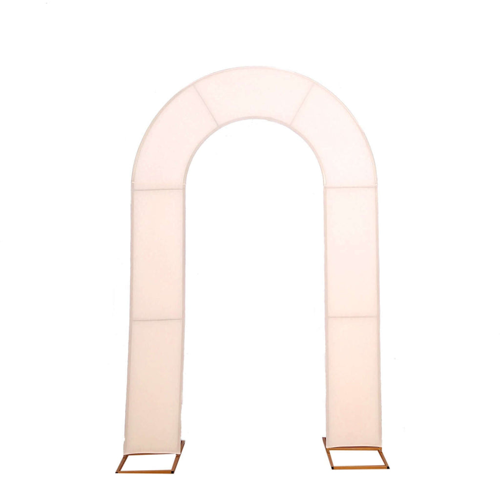 8ft Blush Spandex Fitted Open Arch Wedding Arch Cover, Double - Sided U - Shaped Backdrop Slipcover - Bell Racket Store