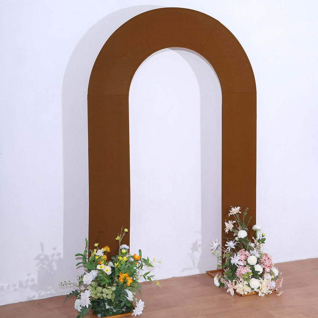 8ft Cinnamon Brown Spandex Fitted Open Arch Wedding Arch Cover, Double - Sided U - Shaped Backdrop Slipcover - Bell Racket Store