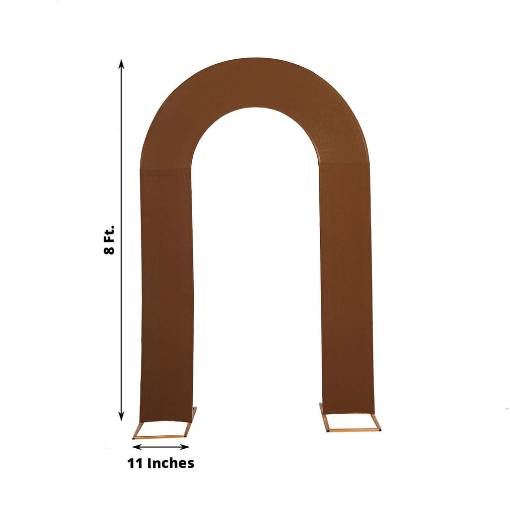 8ft Cinnamon Brown Spandex Fitted Open Arch Wedding Arch Cover, Double - Sided U - Shaped Backdrop Slipcover - Bell Racket Store