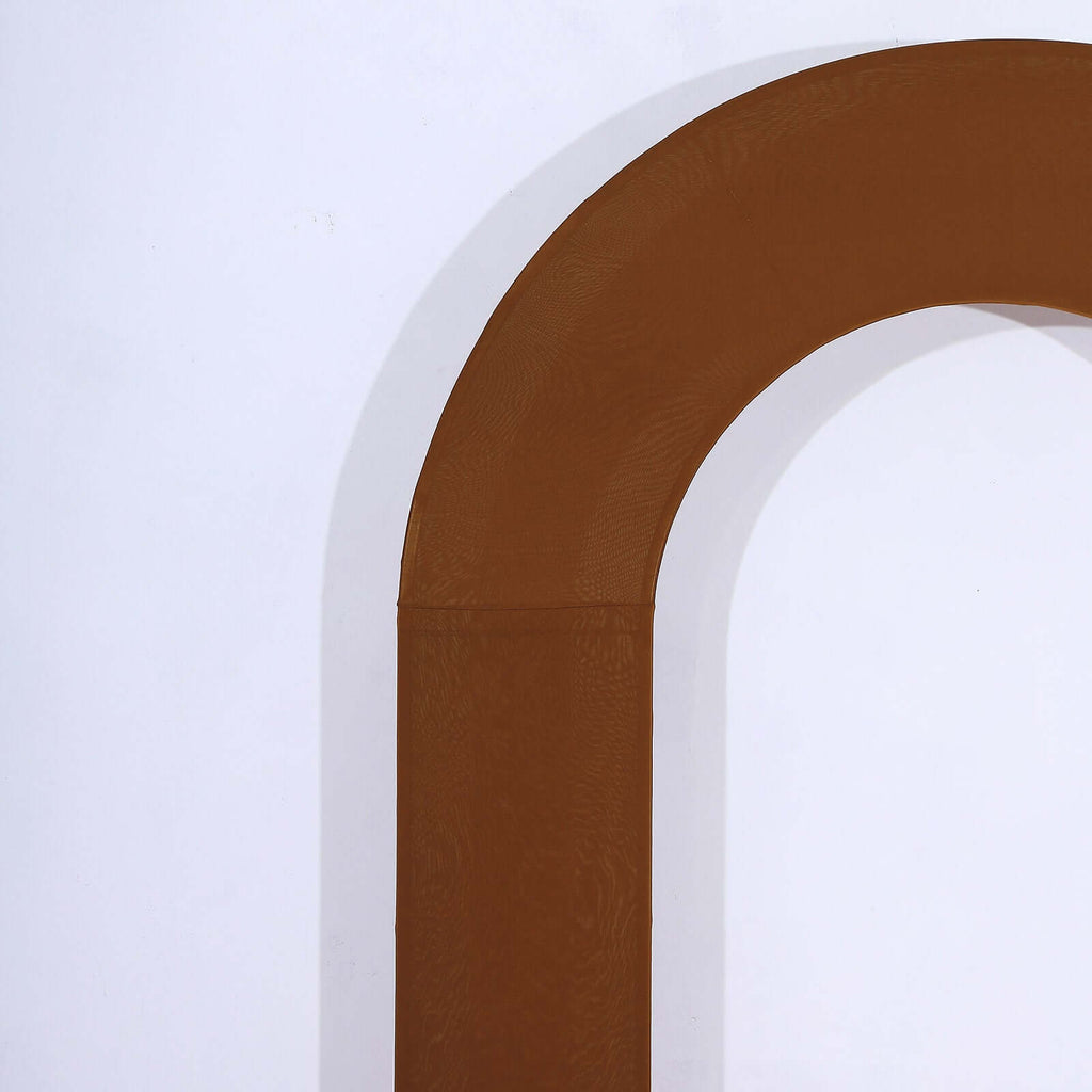 8ft Cinnamon Brown Spandex Fitted Open Arch Wedding Arch Cover, Double - Sided U - Shaped Backdrop Slipcover - Bell Racket Store
