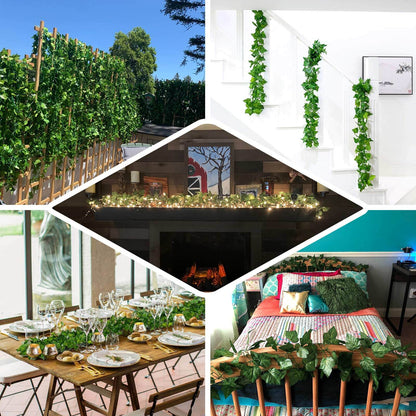 8ft Dark Green UV Protected Artificial Silk Ivy Leaf Garland Vine, Outdoor Indoor - NestOCart