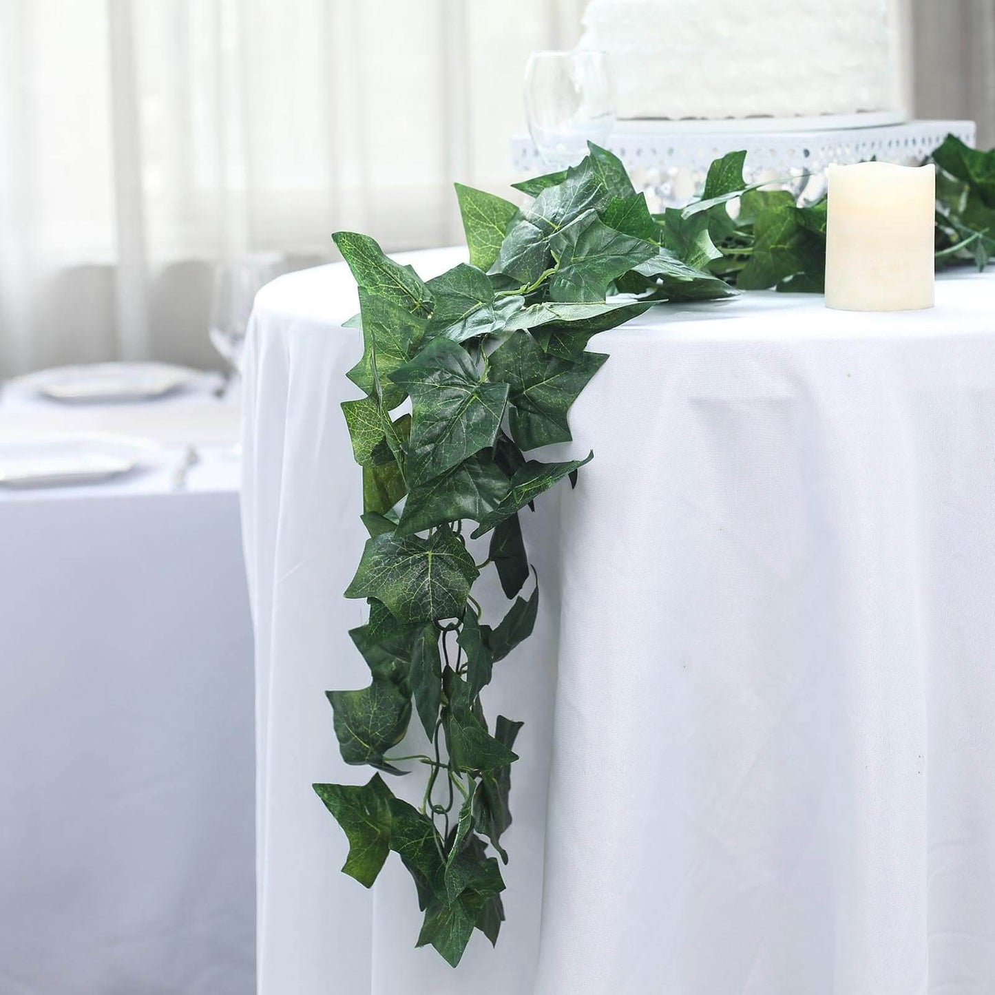 8ft Dark Green UV Protected Artificial Silk Ivy Leaf Garland Vine, Outdoor Indoor - NestOCart