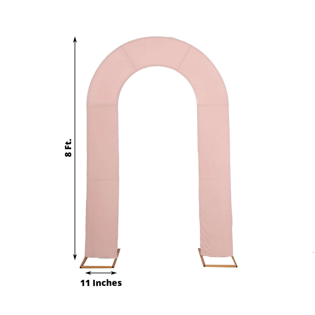 8ft Dusty Rose Spandex Fitted Open Arch Wedding Arch Cover, Double - Sided U - Shaped Backdrop Slipcover - Bell Racket Store