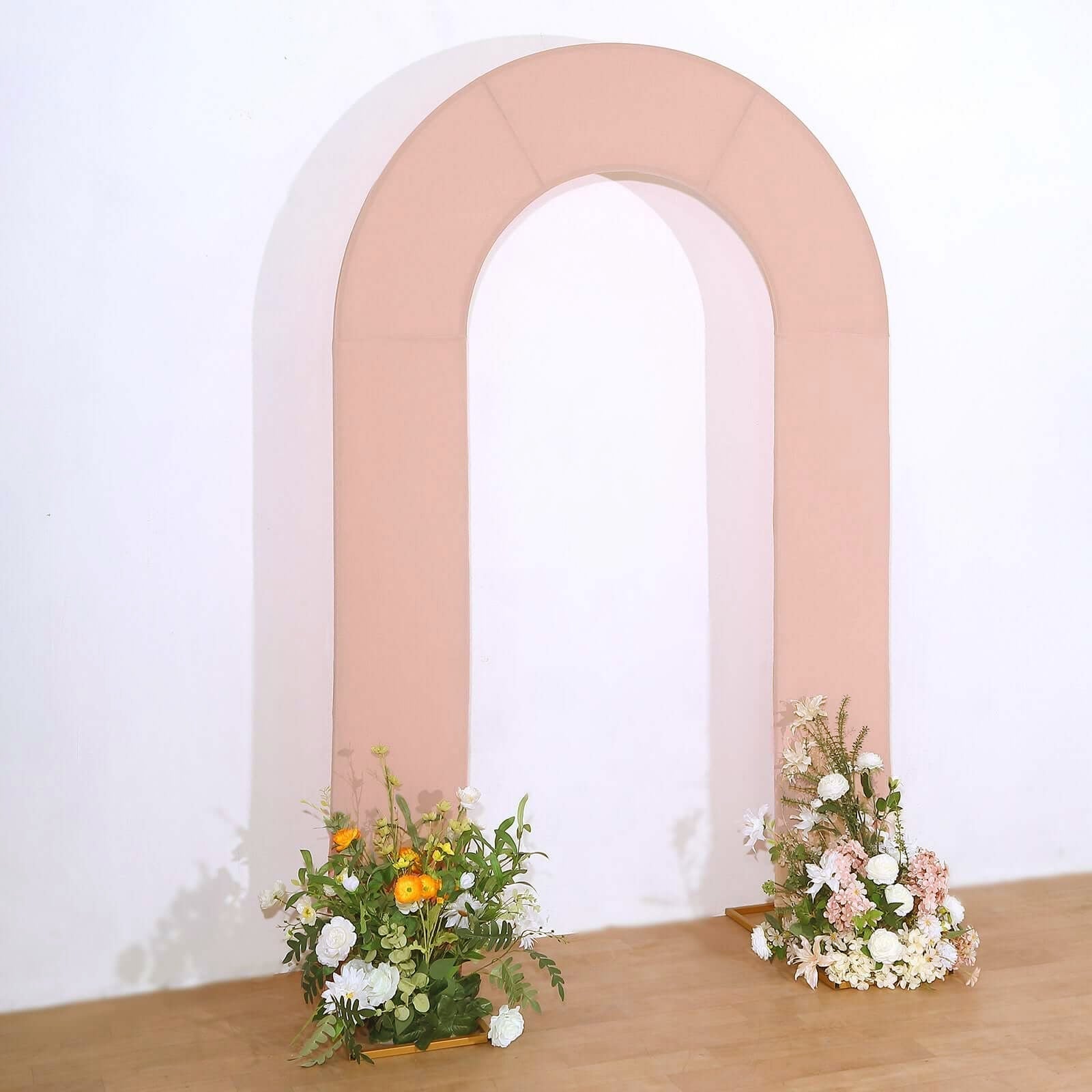 8ft Dusty Rose Spandex Fitted Open Arch Wedding Arch Cover, Double - Sided U - Shaped Backdrop Slipcover - Bell Racket Store