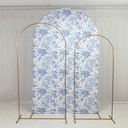8ft Fitted Spandex Chiara Backdrop Cover â€“ French Toile Blue & White Floral Arch Slipcover for Round Top Wedding Stand - Bell Racket Store
