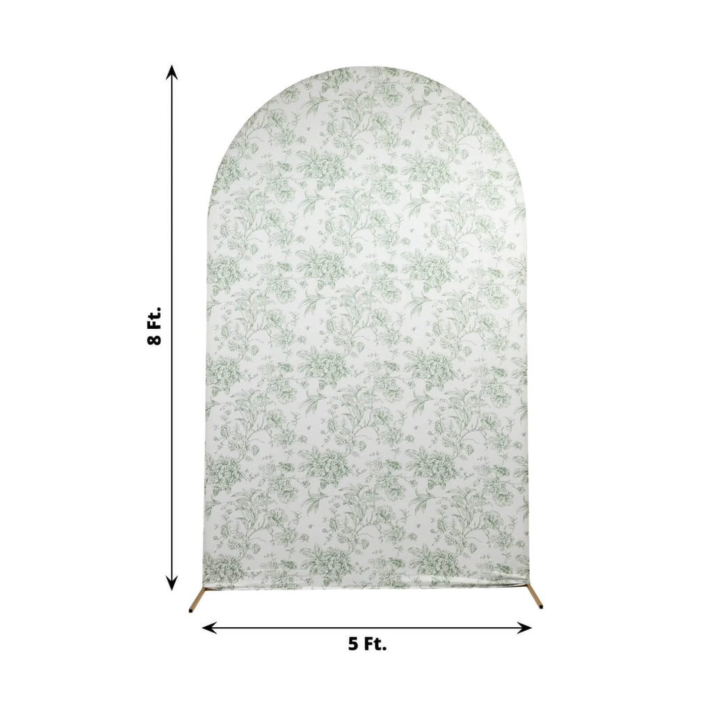 8ft Fitted Spandex Chiara Backdrop Cover â€“ French Toile Blue & White Floral Arch Slipcover for Round Top Wedding Stand - Bell Racket Store