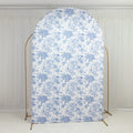 8ft Fitted Spandex Chiara Backdrop Cover â€“ French Toile Blue & White Floral Arch Slipcover for Round Top Wedding Stand - Bell Racket Store