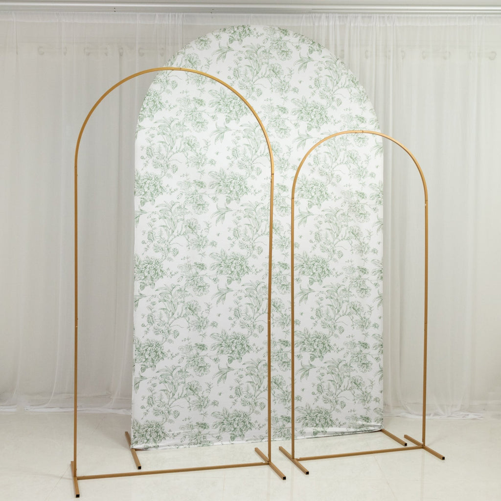 8ft Fitted Spandex Chiara Backdrop Cover â€“ French Toile Blue & White Floral Arch Slipcover for Round Top Wedding Stand - Bell Racket Store