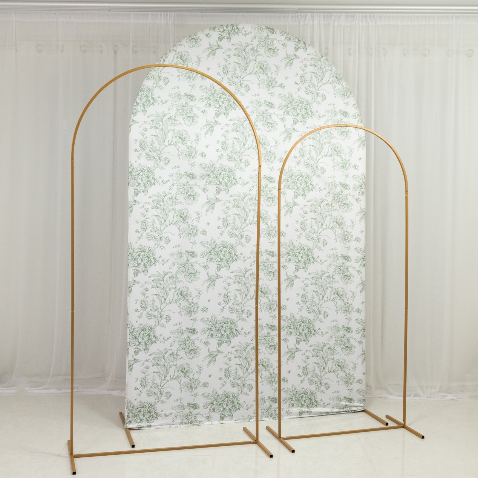 8ft Fitted Spandex Chiara Backdrop Cover â€“ French Toile Blue & White Floral Arch Slipcover for Round Top Wedding Stand - Bell Racket Store