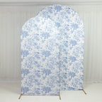 8ft Fitted Spandex Chiara Backdrop Cover â€“ French Toile Blue & White Floral Arch Slipcover for Round Top Wedding Stand - Bell Racket Store