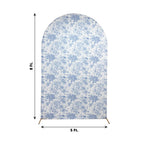 8ft Fitted Spandex Chiara Backdrop Cover â€“ French Toile Blue & White Floral Arch Slipcover for Round Top Wedding Stand - Bell Racket Store