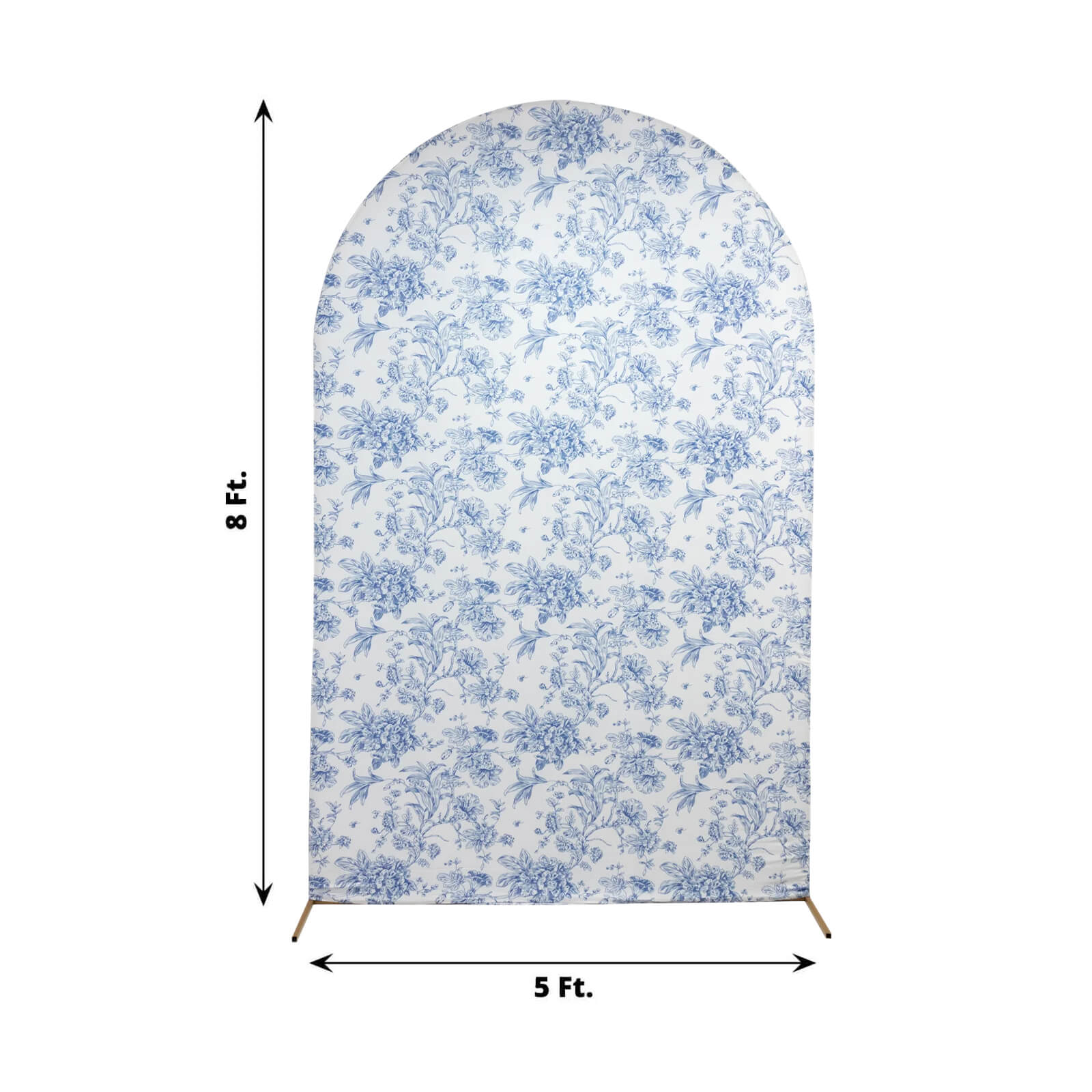 8ft Fitted Spandex Chiara Backdrop Cover â€“ French Toile Blue & White Floral Arch Slipcover for Round Top Wedding Stand - Bell Racket Store