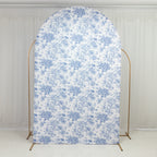 8ft Fitted Spandex Chiara Backdrop Cover â€“ French Toile Blue & White Floral Arch Slipcover for Round Top Wedding Stand - Bell Racket Store