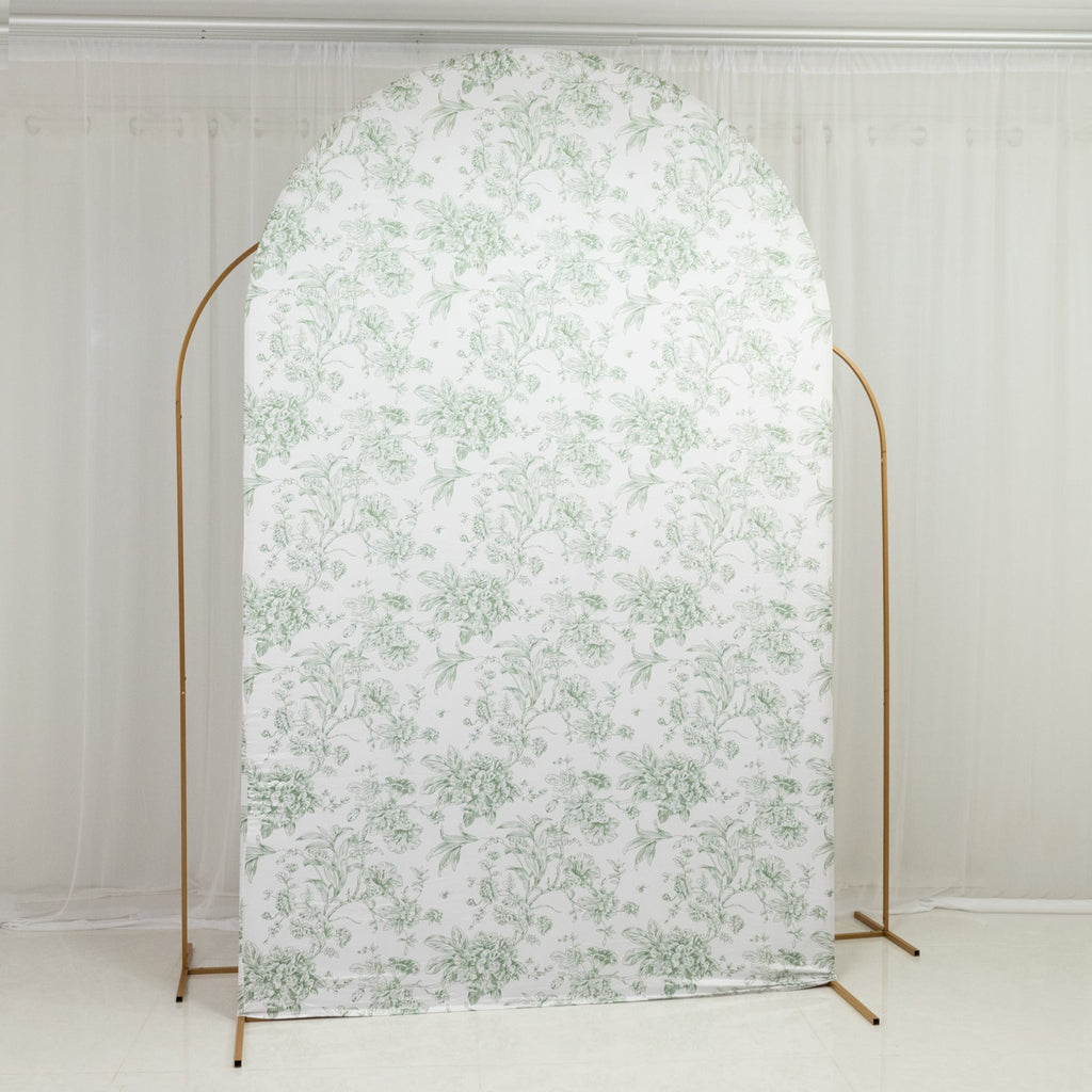 8ft Fitted Spandex Chiara Backdrop Cover â€“ French Toile Blue & White Floral Arch Slipcover for Round Top Wedding Stand - Bell Racket Store