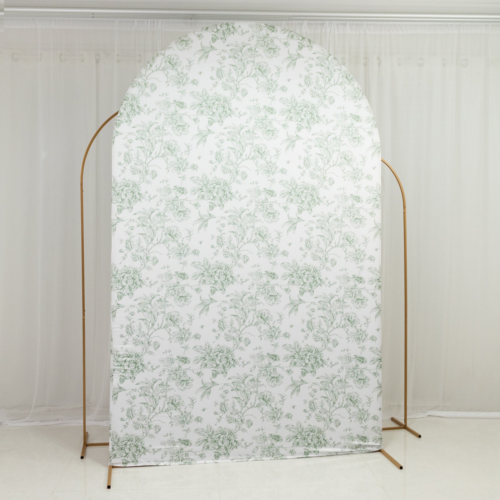 8ft Fitted Spandex Chiara Backdrop Cover â€“ French Toile Blue & White Floral Arch Slipcover for Round Top Wedding Stand - Bell Racket Store