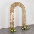 8ft Gold Big Payette Sequin Open Arch Wedding Arch Cover, Sparkly U - Shaped Fitted Backdrop Slipcover - Bell Racket Store