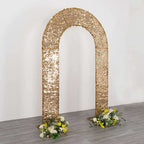 8ft Gold Big Payette Sequin Open Arch Wedding Arch Cover, Sparkly U - Shaped Fitted Backdrop Slipcover - Bell Racket Store
