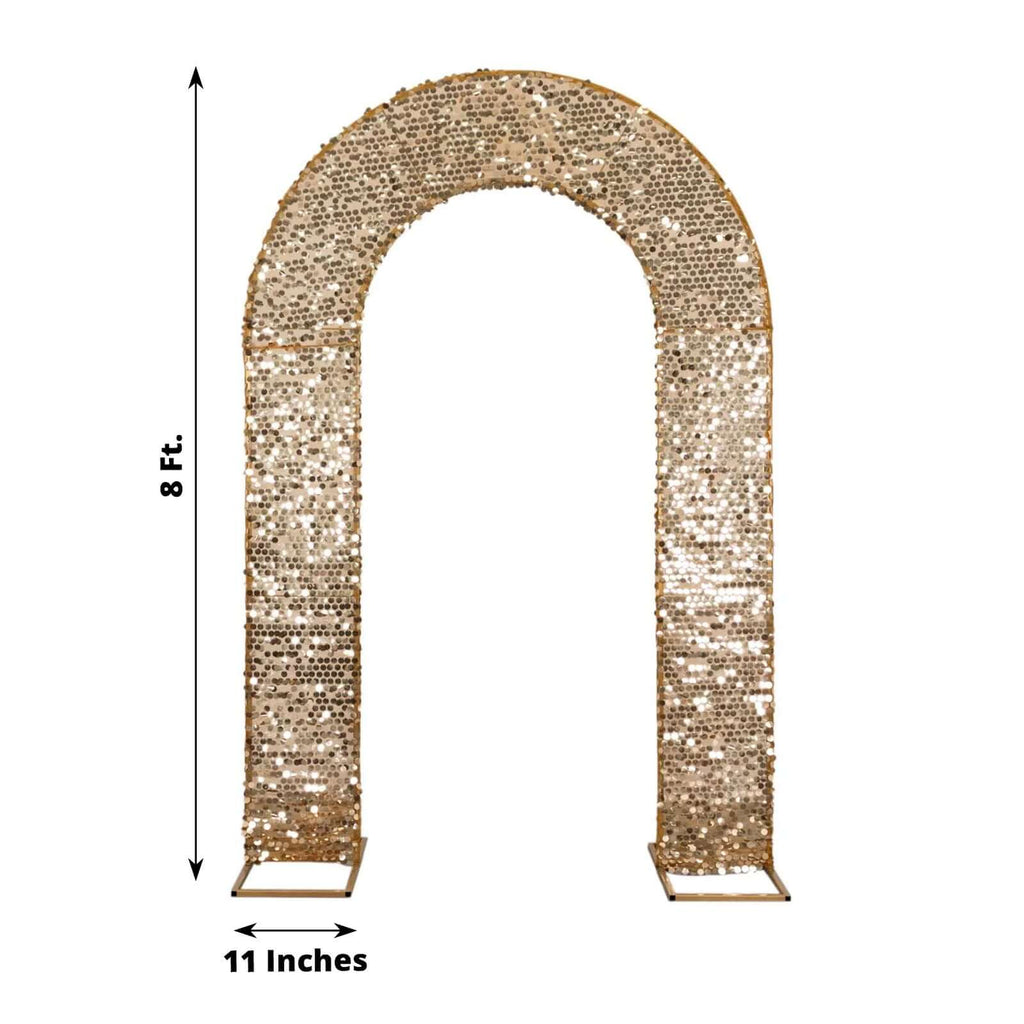 8ft Gold Big Payette Sequin Open Arch Wedding Arch Cover, Sparkly U - Shaped Fitted Backdrop Slipcover - Bell Racket Store
