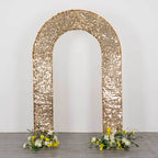 8ft Gold Big Payette Sequin Open Arch Wedding Arch Cover, Sparkly U - Shaped Fitted Backdrop Slipcover - Bell Racket Store